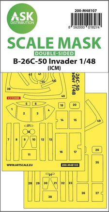 1/48 Art Scale B-26C-50 Invader Double-Sided Mask Self-Adhesive Pre-Cutted for ICM 48107