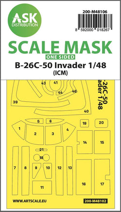 1/48 Art Scale B-26C-50 Invader One-Sided Mask Self-Adhesive Pre-Cutted for ICM 48106