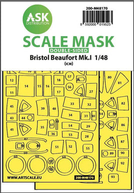 1/48 Art Scale Bristol Beaufort Mk.I Double-Sided Express Fit Mask for ICM 48170