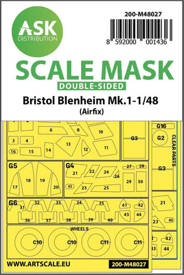 1/48 Art Scale Bristol Blenheim Mk.I Double-Sided Painting Mask for Airfix 48027