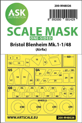 1/48 Art Scale Bristol Blenheim Mk.I One-Sided Painting Mask for Airfix 48026