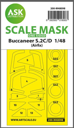 1/48 Art Scale Buccaneer S.2C/D One-Sided Mask Self-Adhesive, Pre-Cutted for Airfix 48098