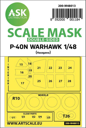 1/48 Art Scale Curtiss P-40N Warhawk Double-Sided Painting Mask for Hasegawa / Hobby2000 48013