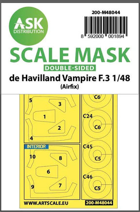 1/48 Art Scale De Havilland Vampire F.3 Double-Sided Painting Mask for Airfix 48044