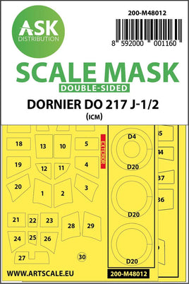 1/48 Art Scale Dornier Do 217J-1/2 Double-Sided Painting Mask for ICM 48012
