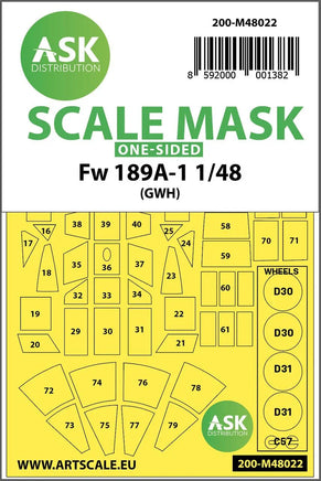 1/48 Art Scale Focke Wulf Fw 189 One-Sided Painting Mask for Great Wall Hobby 48022