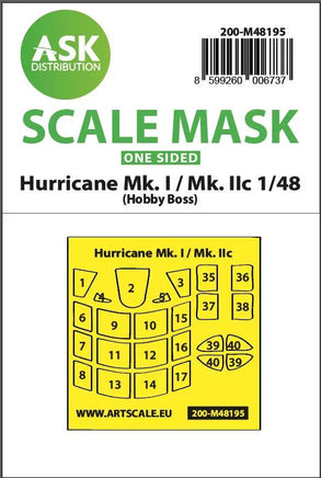 1/48 Art Scale Hawker Hurricane Mk.I / Mk.IIc One-Sided Express Fit Mask for Hobby Boss 48195