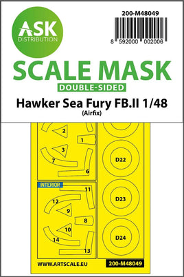 1/48 Art Scale Hawker Sea Fury FB.11 Double-Sided Mask for Airfix 48049