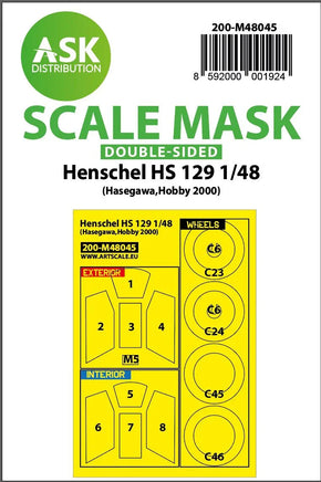 1/48 Art Scale Henschel Hs 129 Double-Sided Painting Mask for Hasegawa, Hobby2000 48045
