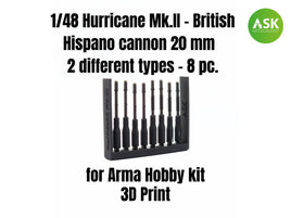 1/48 Art Scale Hurricane Mk.II - British Hispano Cannon 20 mm - 2 Different Types - 8 pc. 48002