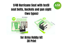 1/48 Art Scale Hurricane Seat with Textile Seat Belts, Buckels and Gun Sight (Two Types) 48004