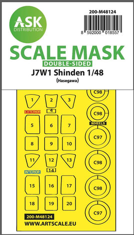1/48 Art Scale J7W1 Shinden Double-Sided Express Mask, Self-Adhesive and Pre-Cutted for Hasegawa 48124