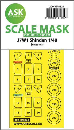 1/48 Art Scale J7W1 Shinden Double-Sided Express Mask, Self-Adhesive and Pre-Cutted for Hasegawa 48124