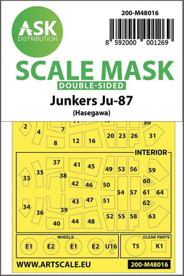 1/48 Art Scale Junkers Ju 87D-3 Double-Sided Painting Mask for Hasegawa / Hobby2000 48016