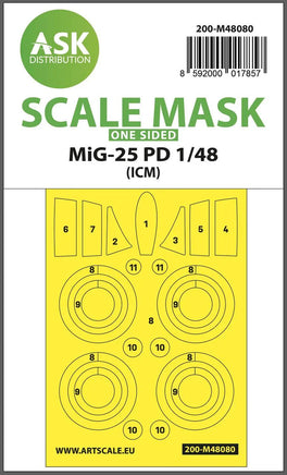1/48 Art Scale MiG-25 PD One-Sided Mask Self-Adhesive Pre-Cutted for ICM 48080