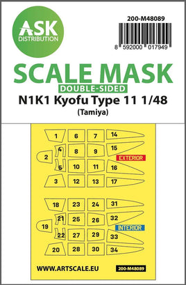 1/48 Art Scale N1K1 Kyofu Type 11 Double-Sided Mask Self-Adhesive Pre-Cutted for Tamiya 48089
