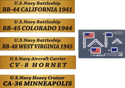 1/700 Pitroad US Navy SHIP's Nameplate &amp; Flag Set 1 (BB-44, BB-45, BB-48) NPS02
