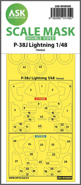 1/48 Art Scale P-38J Lightning Double-Sided Mask for Tamiya 48069