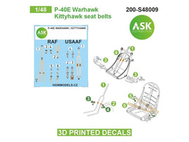 1/48 Art Scale P-40E Warhawk / Kittyhawk Seat Belts - 3D 3Ded Decals by ASK 48009