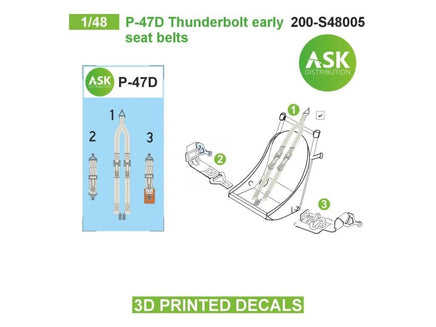 1/48 Art Scale P-47D Thunderbolt Early Seat Belts - 3D 3Ded Decals by ASK 48005