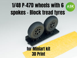 1/48 Art Scale P-47D Wheels with 6 Spokes - Block Tread Tyres 48010