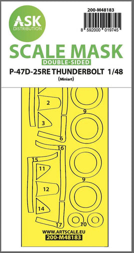 1/48 Art Scale P-47D-25RE Thunderbolt Double-Sided Express Fit Mask for MINIART 48183
