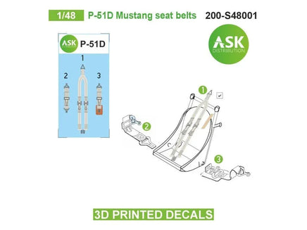 1/48 Art Scale P-51D Mustang Seat Belts - 3D 3Ded Decals by ASK 48001