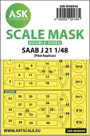 1/48 Art Scale SAAB J21 Double-Sided Painting Mask for Pilot Replicas 48040
