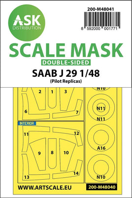 1/48 Art Scale SAAB J29 B Double-Sided Painting Mask for Pilot Replicas 48041