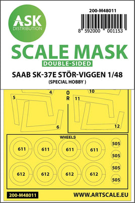 1/48 Art Scale SAAB SK-37E Stör-Viggen Double-Sided Painting Mask for Special Hobby 48011