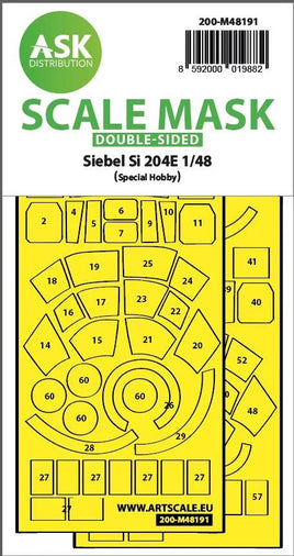 1/48 Art Scale Siebel Si 204E Double-Sided Realy Fit and Self Adhesive Express Mask for Special Hobby 48191