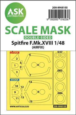 1/48 Art Scale Spitfire F.Mk.XVIII Double-Sided Mask Self-Adhesive, Pre-Cutted for Airfix 48105