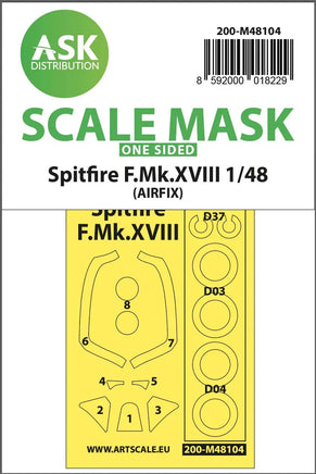 1/48 Art Scale Spitfire F.Mk.XVIII One-Sided Mask Self-Adhesive, Pre-Cutted for Airfix 48104