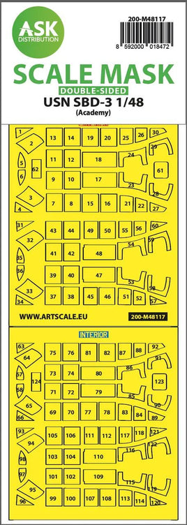 1/48 Art Scale USN SBD-3 Double-Sided Express Mask, Self-Adhesive and Pre-Cutted for Academy 48117