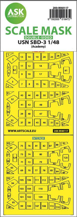 1/48 Art Scale USN SBD-3 Double-Sided Express Mask, Self-Adhesive and Pre-Cutted for Academy 48117