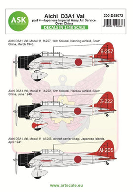 1/48 Art Scale Aichi D3A1 Val Part 4 - Imperial Japanese Army Air Service Over China 48072