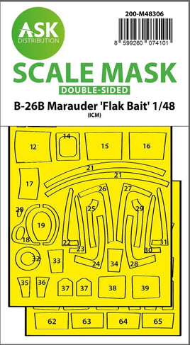 1/48 Art Scale B-26B Marauder Flak Bait Double-Sided Express Fit Mask for ICM 48306