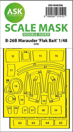 1/48 Art Scale B-26B Marauder Flak Bait Double-Sided Express Fit Mask for ICM 48306
