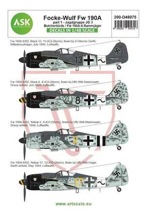 1/48 Artscale Focke-Wulf Fw 190A-8/R2 Part 1 - JG 3 Butcherbirds / Fw 190A-8 Rammjager 48075