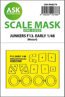 1/48 Art Scale Junkers F 13 Early Production One-Sided Express Fit Mask for Miniart 48274