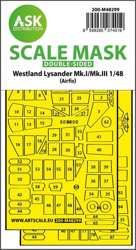 1/48 Art Scale Lysander Mk.I / Mk.III Double-Sided Express Fit Mask for Airfix 48299