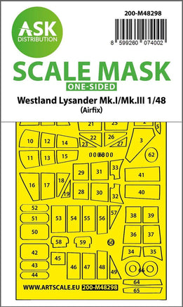 1/48 Art Scale Lysander Mk.I / Mk.III One-Sided Express Fit Mask for Airfix 48298