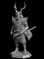 Fantasy figurine with armor and weapon on a black background