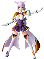 Anime character figurine with purple hair and outfit on a white background