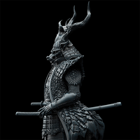 Statue of a warrior in detailed armor with a black background