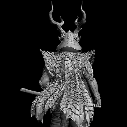 Detailed dragon-like armor with intricate scales and helmet on a black background