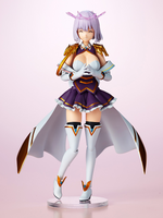 Figurine of a character in a school uniform with a cape on a light pink background