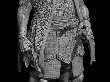 Close-up of a detailed samurai armor with a black background