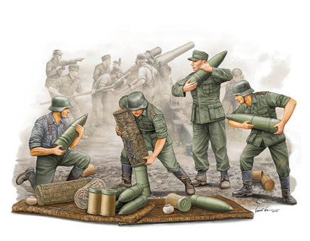 1/35 Trumpeter German s.FH 18 Field Howitzer Gun Crew Ammo Supplied Team - 00426