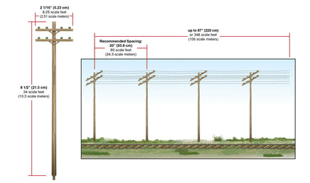 O Scale Woodland Pre-Wired Poles - Double Crossbar 2281